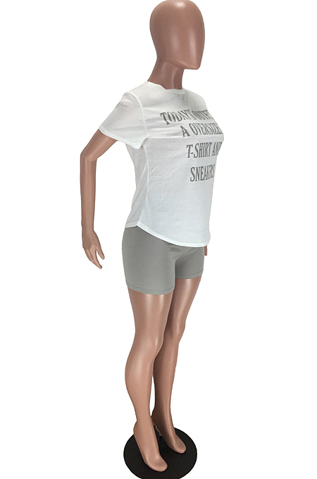 Casual Letter Print Short Sleeve Suits LMM8227