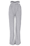 Fashion Pure Color Double Waistband Sport Casual Wide-Legged Pants GL6361