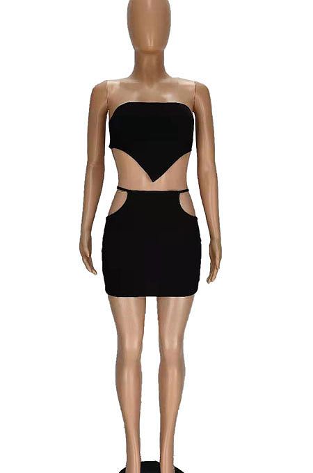 Bandeau Bra Halterneck Knotted Strap Hollow Out Skirts Sets MN8346