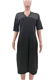 Fashion Loose V Neck Prue Color Casual Dresses TK6153