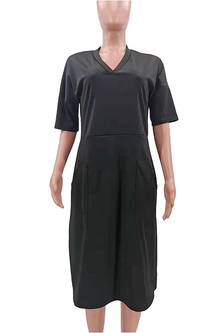 Fashion Loose V Neck Prue Color Casual Dresses TK6153