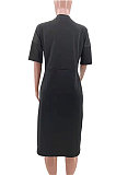 Fashion Loose V Neck Prue Color Casual Dresses TK6153
