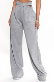 Fashion Pure Color Double Waistband Sport Casual Wide-Legged Pants GL6361
