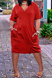 Fashion Loose V Neck Prue Color Casual Dresses TK6153