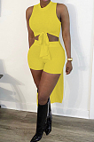 Pure Color Higt Elestic After Short Before Long Shorts Two-Piece HY5212