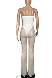 Women Net Yarn Double Bandeau Bra Wide Leg Jumpsuits CY1320
