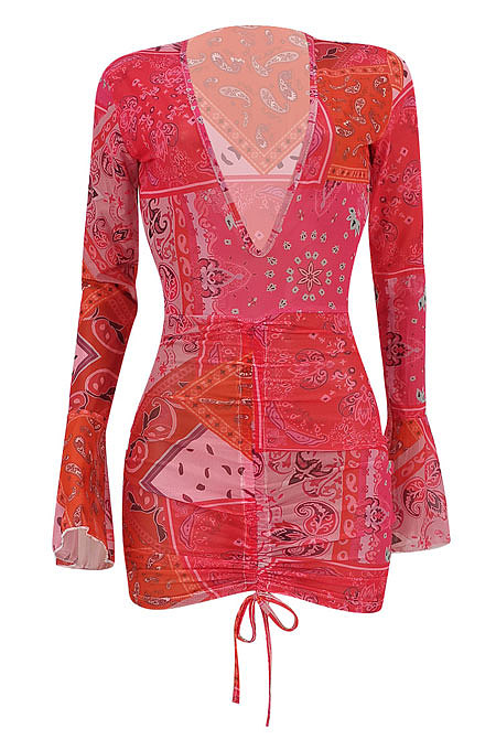 Sexy Tight Net Yarn Printing Mini Dress FFE091