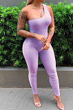 Sexy One Shoulder Sleeveless Carry Buttock Sport Jumpsuits FH130