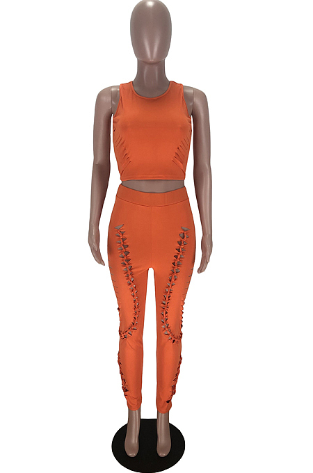 Fashion Pure Color Hurnt Flowers Cultivate One's Morality Two-Piece TZ10866