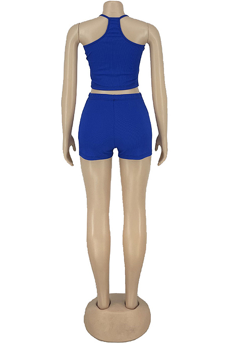 Fashion Polyester Pure Color Vest Shorts Two-Piece HY5210