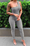 Sexy One Shoulder Sleeveless Carry Buttock Sport Jumpsuits FH130