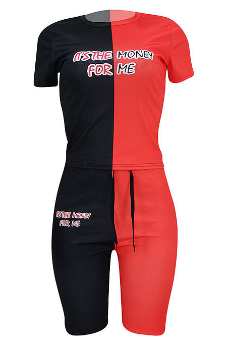 Short Sleeve Color Matching Fashion Casual Two-Pieces FFE095