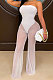 Women Net Yarn Double Bandeau Bra Wide Leg Jumpsuits CY1320