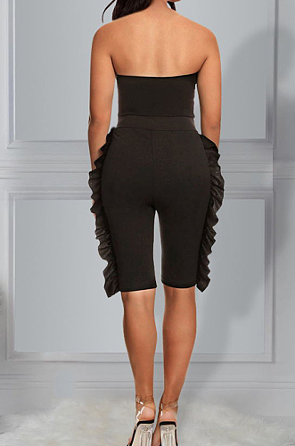 Fashion Prue Color Flounce Boob Tube Top Jumpsuits E8573