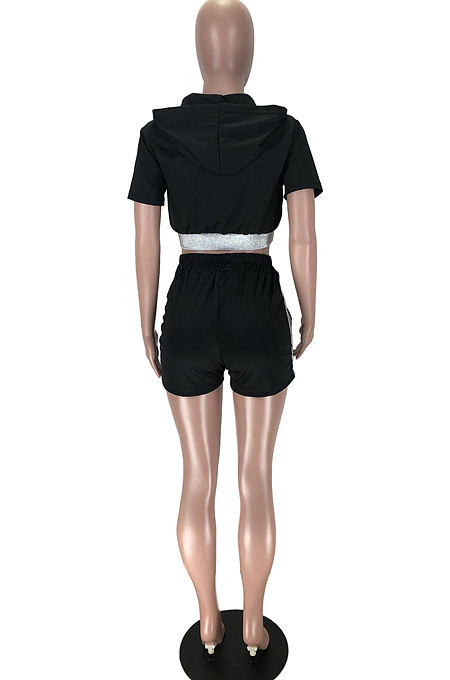Fashion Sepuins Spliced Hoodie Two-Piece TZ10868