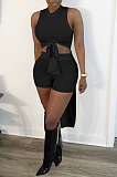 Pure Color Higt Elestic After Short Before Long Shorts Two-Piece HY5212