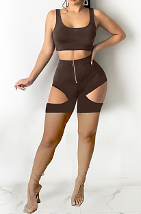 Fashion Sexy Hollow Out Prue Color Vest Sleeve Suits TZ1186