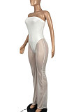 Women Net Yarn Double Bandeau Bra Wide Leg Jumpsuits CY1320