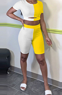 Midriff Montrast Color Spliced Casual Sport Two-Piece E8572