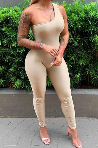 Sexy One Shoulder Sleeveless Carry Buttock Sport Jumpsuits FH130