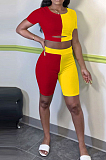 Midriff Montrast Color Spliced Casual Sport Two-Piece E8572
