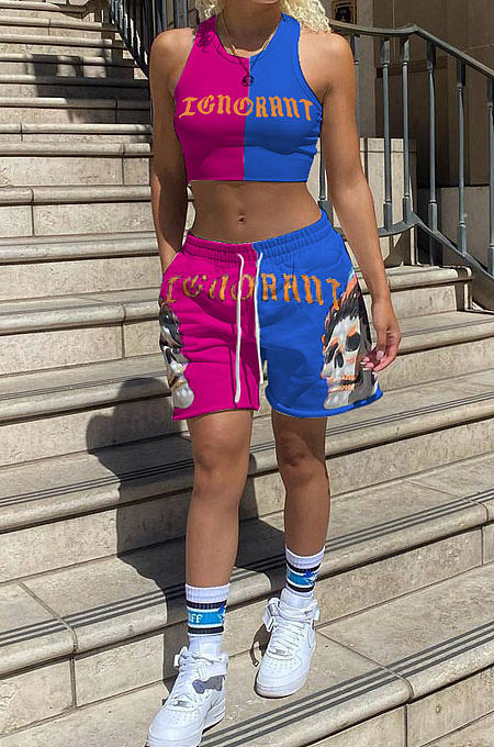 Fashion Casual Printing Sport Color Matching Two-Pieces PU6068
