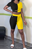 Midriff Montrast Color Spliced Casual Sport Two-Piece E8572