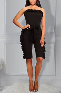 Fashion Prue Color Flounce Boob Tube Top Jumpsuits E8573