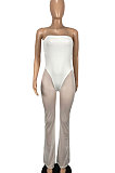 Women Net Yarn Double Bandeau Bra Wide Leg Jumpsuits CY1320