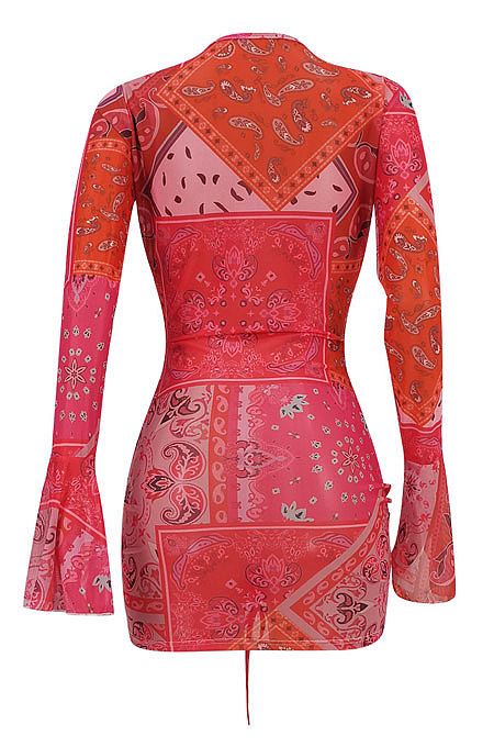 Sexy Tight Net Yarn Printing Mini Dress FFE091