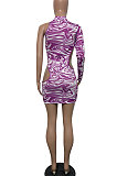 Fashion Sexy Casual Positioning Printing Single Sleeve Off Shoulder Mini Dress GHH008