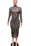 Net Yarn Sexy Printing Mini Dress R6419