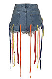 Eyelet Coloured Ribbon Tassel Denim Shorts XQ1107