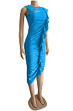 Fashion Fold Hurnt Flowers Lrregularity Dresses WM2317