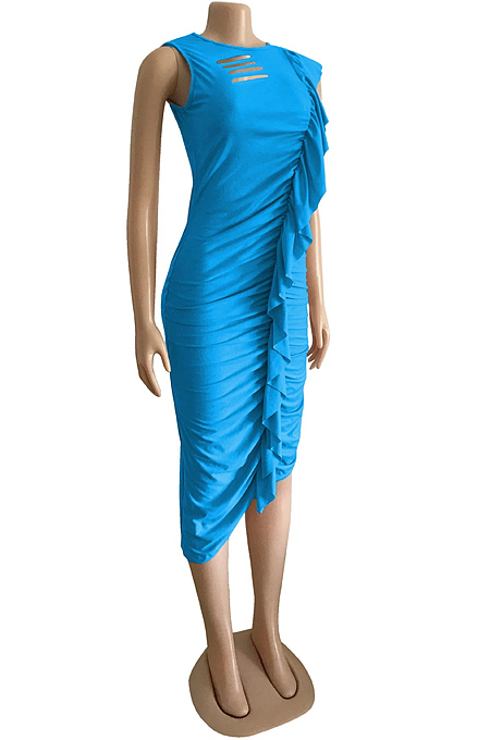 Fashion Fold Hurnt Flowers Lrregularity Dresses WM2317