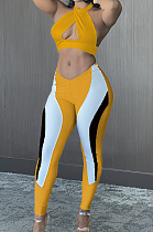 Sexy Backless Color Matching Positioning Print Two-Piece WM2133