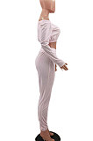 Sexy Pure Color Long Sleeve T Shirts Trendy Casual Two-Pieces MLD5009