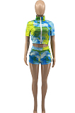 Women Tie Dye Short Sleeve Shorts Two-Piece YYF8196