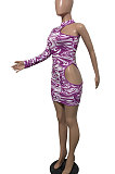 Fashion Sexy Casual Positioning Printing Single Sleeve Off Shoulder Mini Dress GHH008