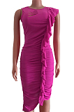 Fashion Fold Hurnt Flowers Lrregularity Dresses WM2317