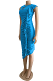 Fashion Fold Hurnt Flowers Lrregularity Dresses WM2317