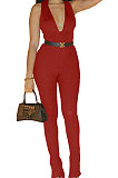 Zipper Sexy Sleeveless Pure Color Bodycon Jumpsuits XQ1104