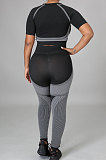 Trendy Printing Short Sleeve Outdoor High Waist Tight Yoga Pants Sets LD9127