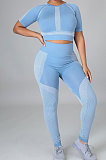 Trendy Printing Short Sleeve Outdoor High Waist Tight Yoga Pants Sets LD9127