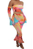 Printing Flare Leg Pants Sport Casual Two-Pieces MLD5013
