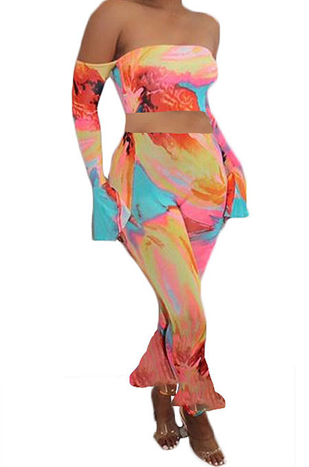 Printing Flare Leg Pants Sport Casual Two-Pieces MLD5013
