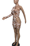 Fashion Sexy Casual Positioning Printing Single Sleeve Off Shoulder Mini Dress GHH008