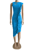 Fashion Fold Hurnt Flowers Lrregularity Dresses WM2317