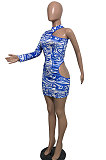 Fashion Sexy Casual Positioning Printing Single Sleeve Off Shoulder Mini Dress GHH008