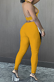 Sexy Backless Color Matching Positioning Print Two-Piece WM2133